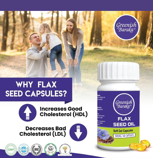 Flax Seed Liquid Fill Softgel Capsule (500mg) - Greenish Roots Healthcare