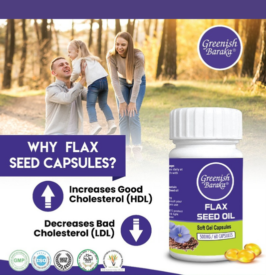Flax Seed Liquid Fill Softgel Capsule (500mg) - Greenish Roots Healthcare