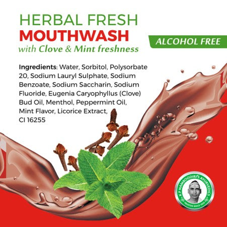 Herbal Fresh Clove & Mint Fresh Mouthwash (250ml) - K P Namboodiris